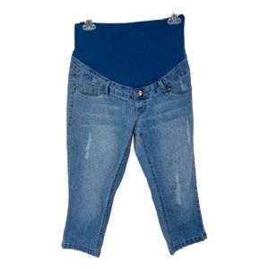 New Recruit Maternity High Band Waist Blue Denim Capri Pants Women's Small